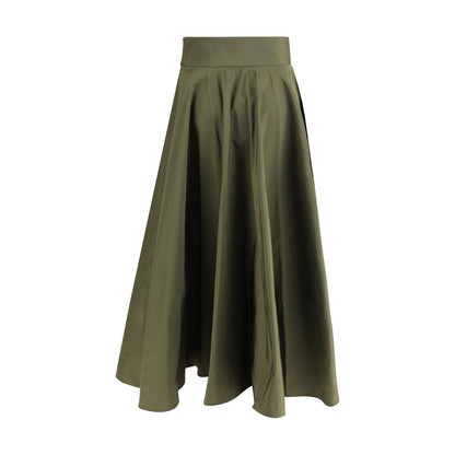 Sara Roka Green Polyester Midi Skirt with side zipper and welt pockets.