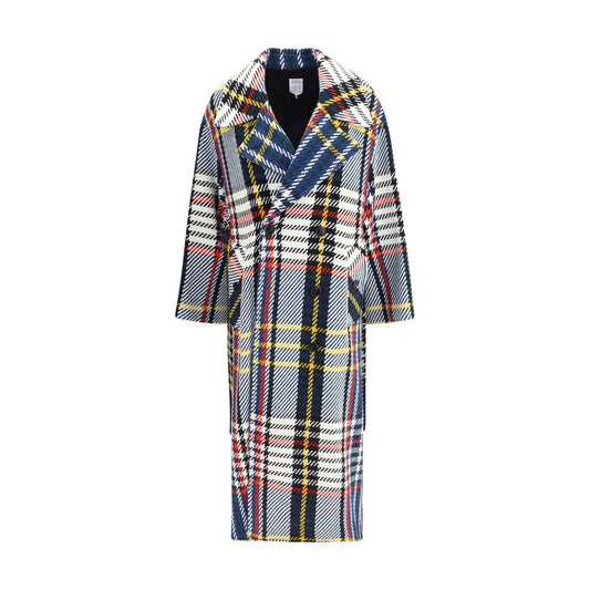 Sara Roka Multicolor Wool Coat with check pattern, wide lapels, double-breasted closure, and matching sash for AW25 season.