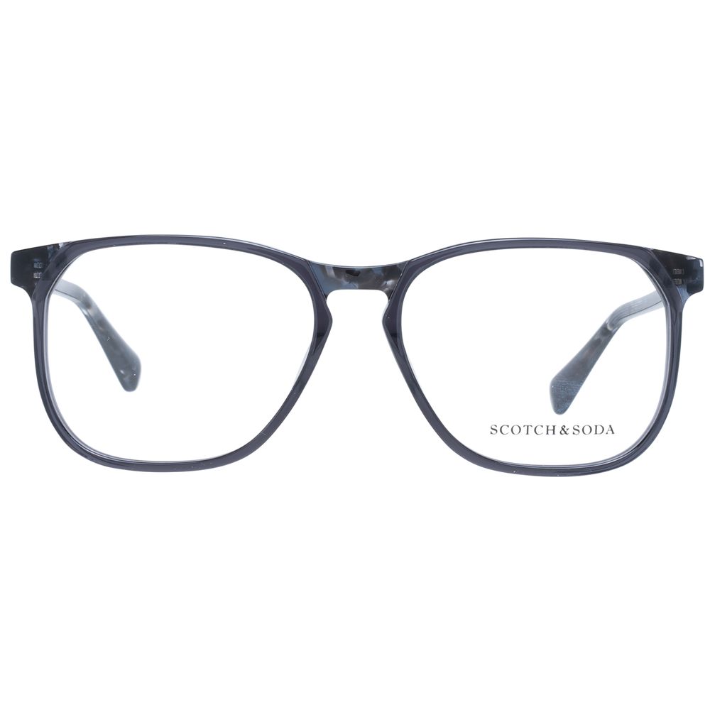 Alt Tag: Scotch & Soda Black Men Glasses Frame, full-rim square design in black plastic with demo lenses, includes branded case.