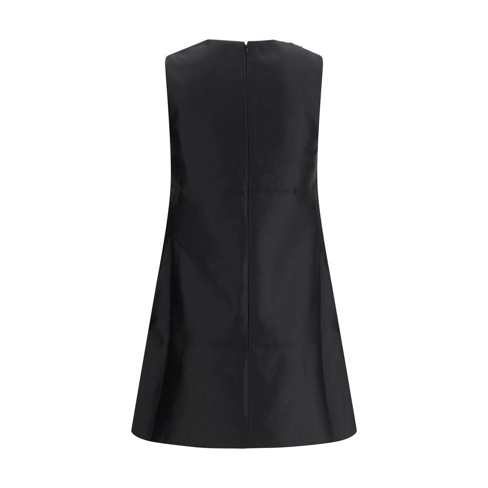 Self-Portrait Black Polyester Casual Dress with taffeta, rhinestone trim, and back zipper closure.