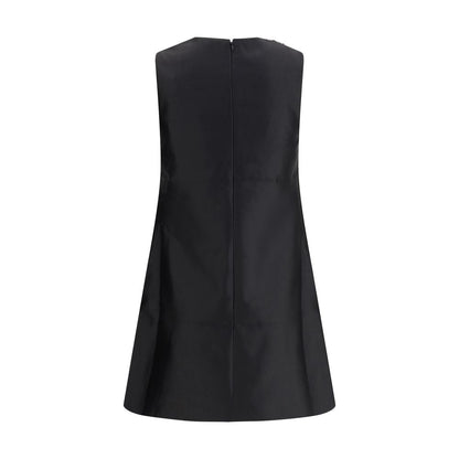 Self-Portrait Black Polyester Casual Dress with taffeta, rhinestone trim, and back zipper closure.