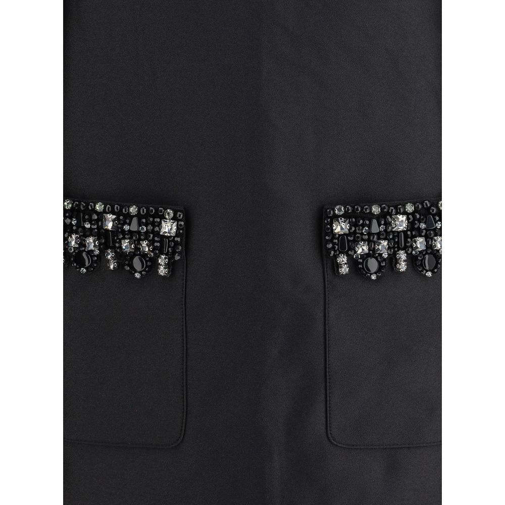Close-up of Self-Portrait Black Polyester Casual Dress with rhinestone trim pockets