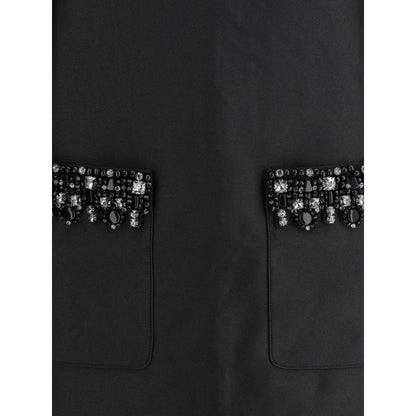 Close-up of Self-Portrait Black Polyester Casual Dress with rhinestone trim pockets
