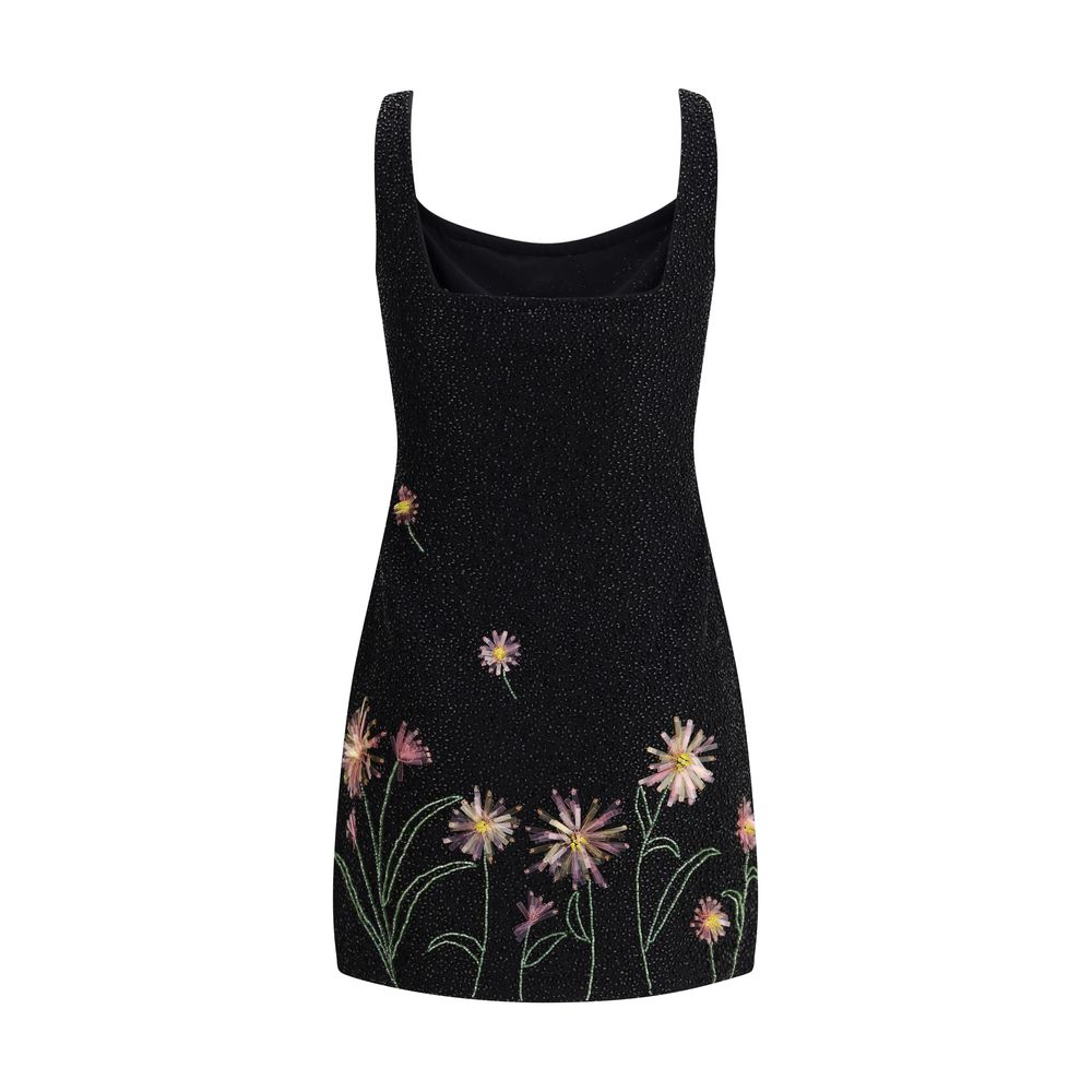 Staud Black Nylon Cocktail Dress with floral hand-applied beading, perfect for evenings and special occasions, composed of nylon and elastane.