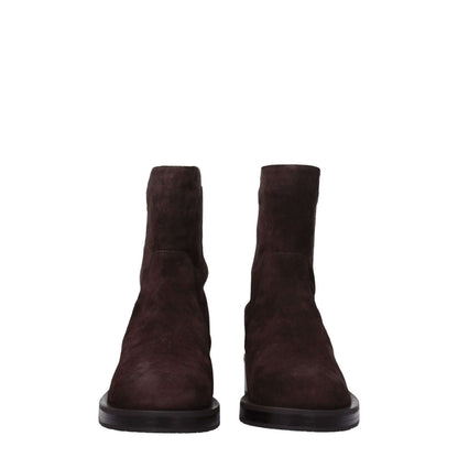 Stuart Weitzman Brown Leather Ankle Boots in suede, casual style with rubber sole and round toe, mid heels, MPN 5050BOLDRTSSG101HICKORY.