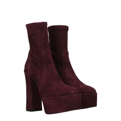 Stuart Weitzman Purple Leather Ankle Boots - high heel, round toe, suede material, casual style, cordovan secondary color, 16 cm heel height.