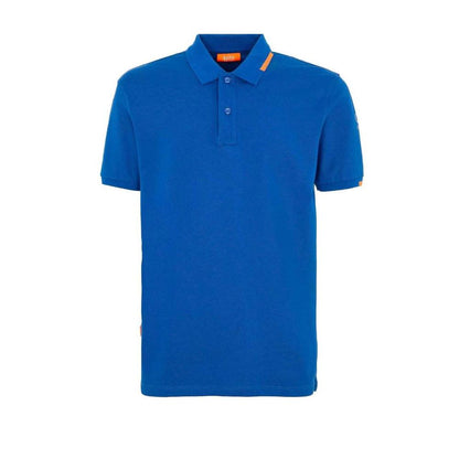 Suns Blue Cotton Polo Shirt with ribbed collar and logo on sleeve, featuring front button closure for a stylish look.