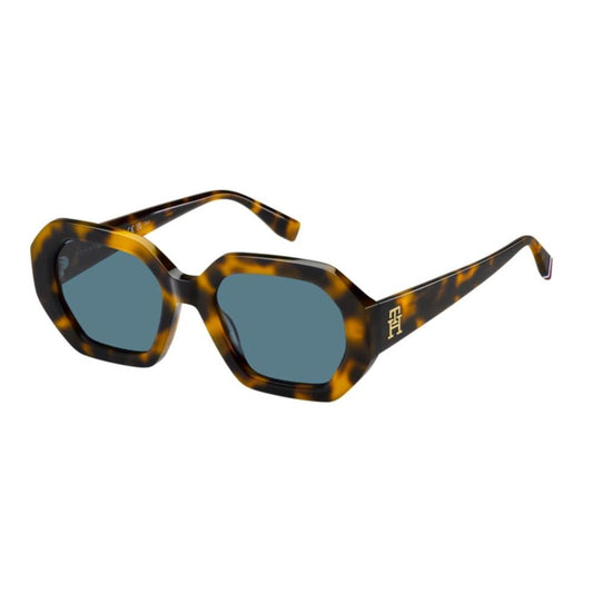 Stylish acetate sunglasses for women, TOMMY HILFIGER MOD. TH 2155_S design with tortoiseshell pattern and branded logo on the arm.