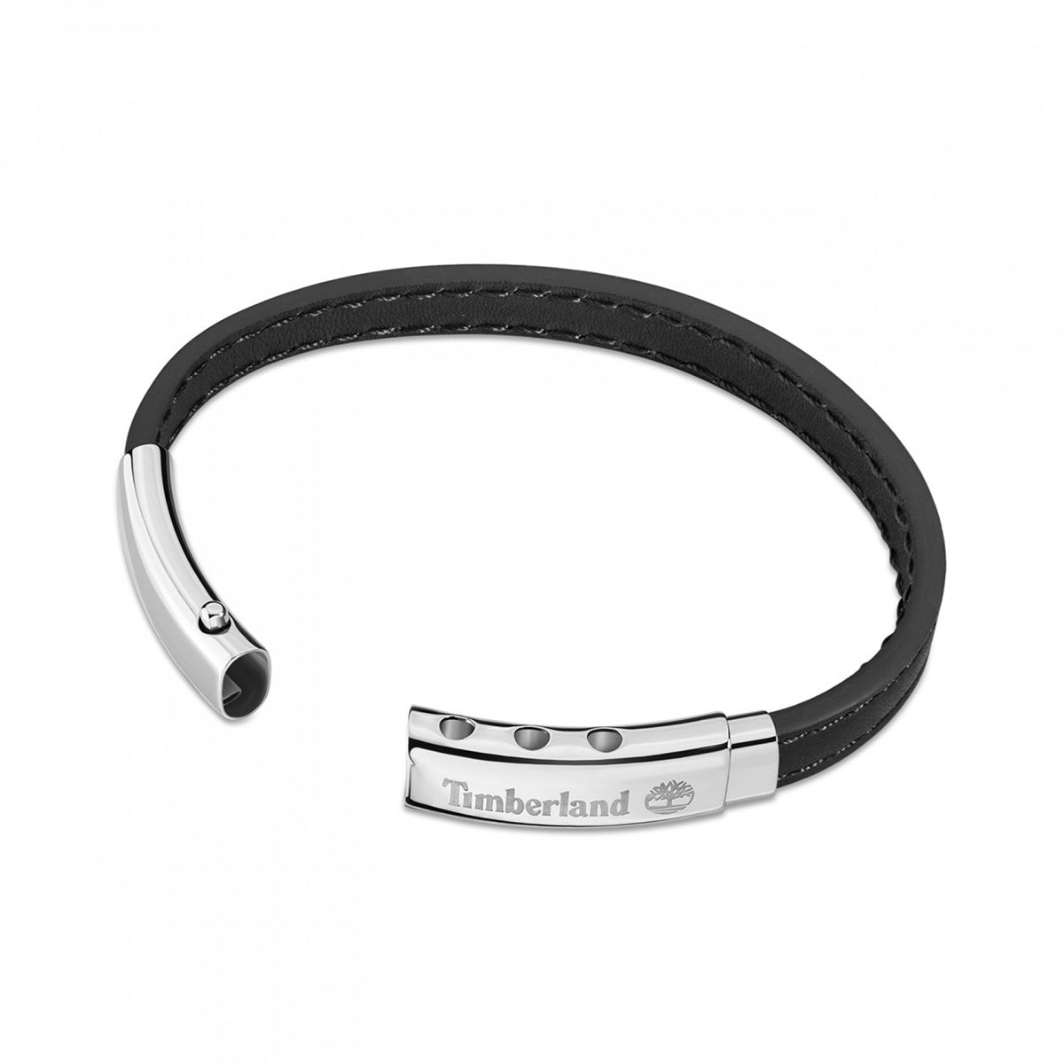 TIMBERLAND JEWELS JEWELRY Mod. TDAGB0001601 black leather bracelet with silver accents