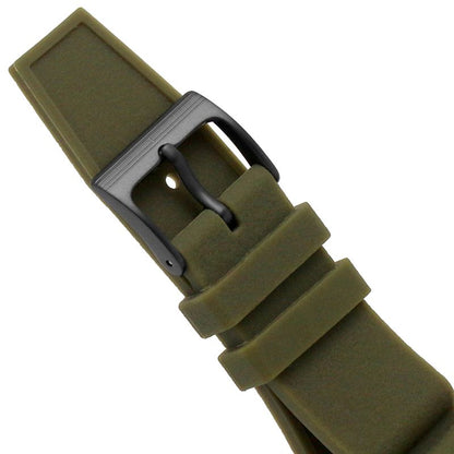 Green silicone watch strap with black buckle