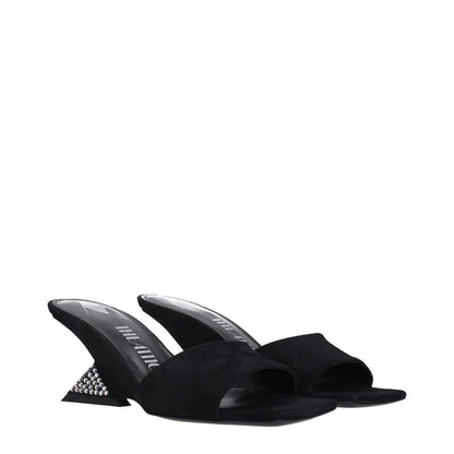 The Attico Black Leather Platform Sandals with suede, wedge heel, open toe.