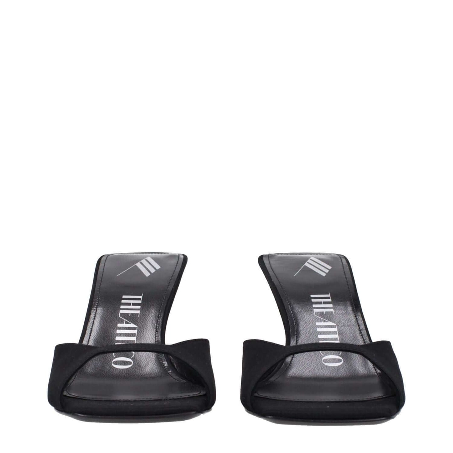 The Attico Black Satin Stiletto Heel Sandals with leather sole and open toe design. Style: Casual, Heel height: 7.5 cm.