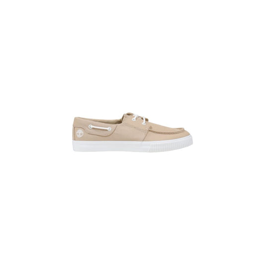 Timberland Beige Lyocell Low Top Sneakers with rubber sole and lace-up design, ideal for casual and formal summer occasions.