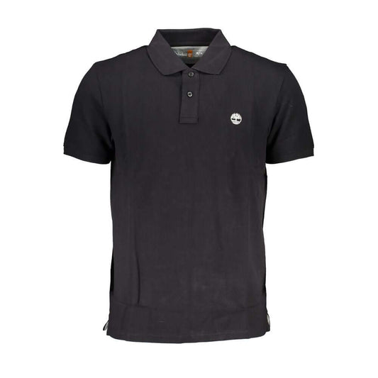 Timberland Black Cotton Polo Shirt, regular fit short-sleeved shirt with embroidery logo, 100% organic cotton, two buttons.