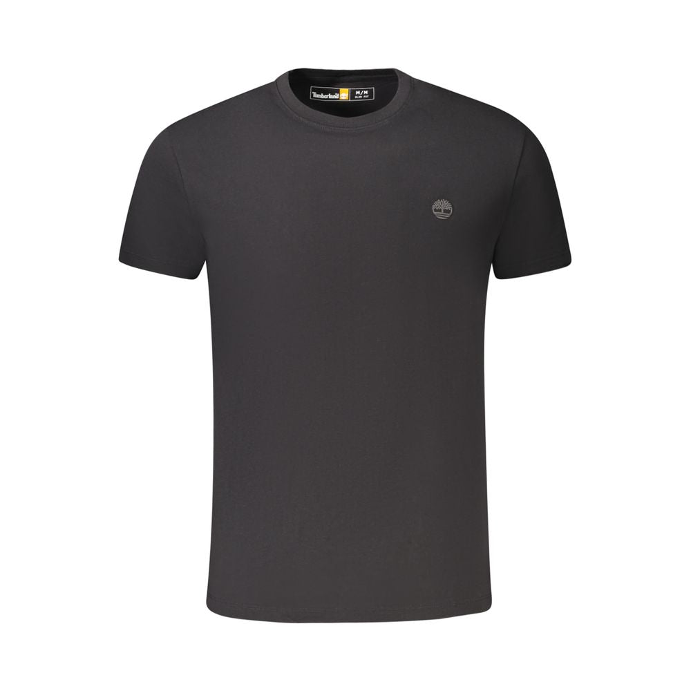 Timberland Black Cotton T-Shirt, short sleeve, slim fit, crew neck with embroidery logo design.
