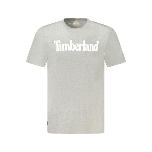 Timberland Gray Cotton Men T-Shirt, crew neck with bold logo, made from 100% organic cotton.