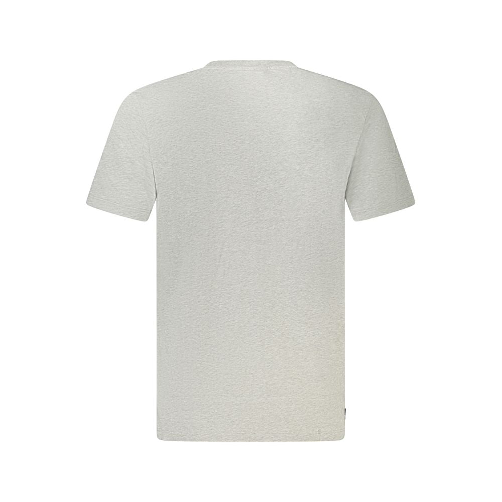 Back view of Timberland Gray Cotton Men T-Shirt, regular fit, short sleeves, made from 100% organic cotton with a crew neck.