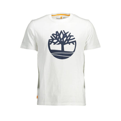 Timberland White Cotton Men T-Shirt with logo on front, eco-friendly style