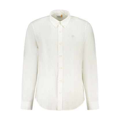 Timberland White Cotton Shirt, slim fit, long sleeved with button down collar and cuffs, featuring embroidered logo.