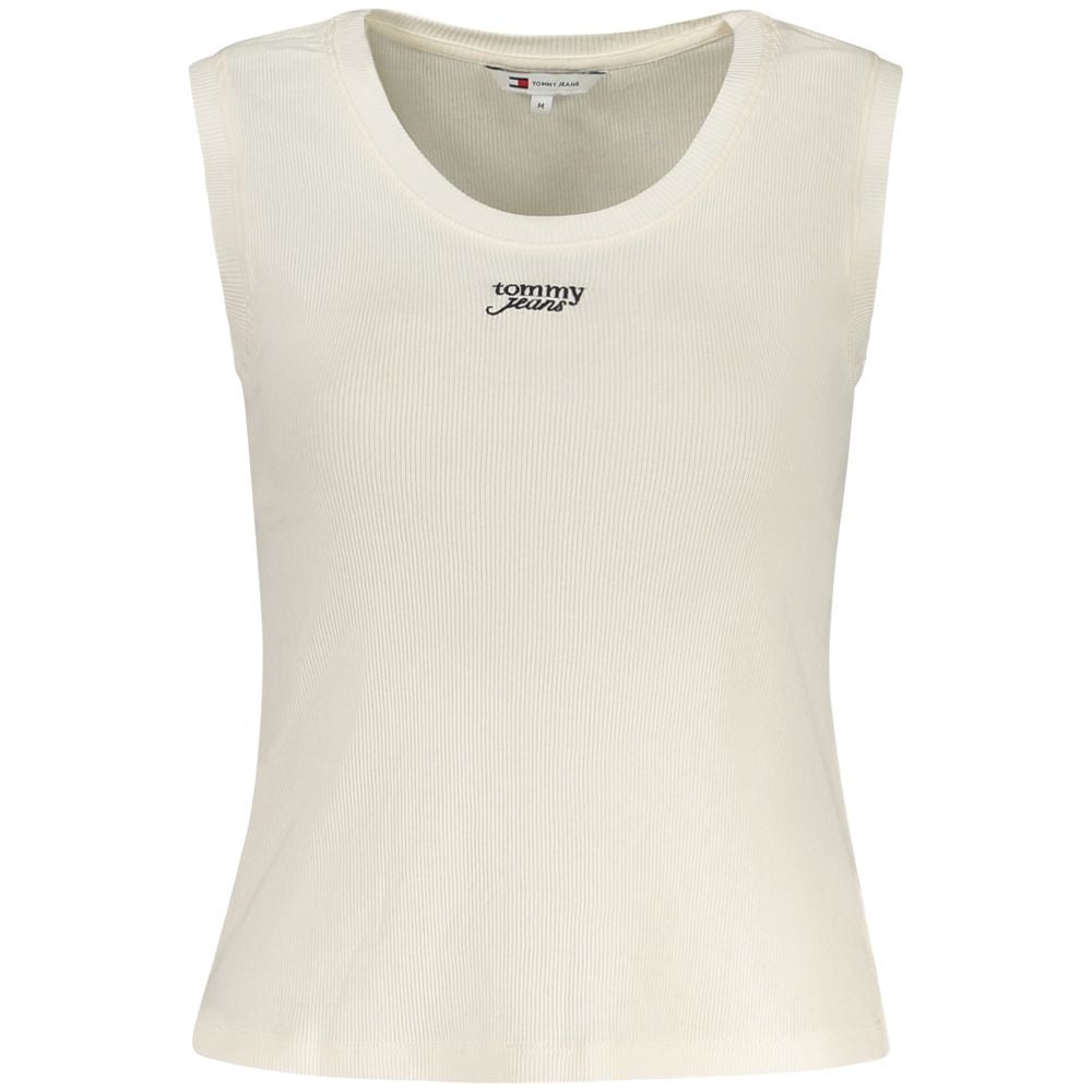 Tommy Hilfiger Beige Cotton Tank Top with wide neckline, logo embroidery, made of 95% regenerative cotton, stylish and eco-friendly fashion.