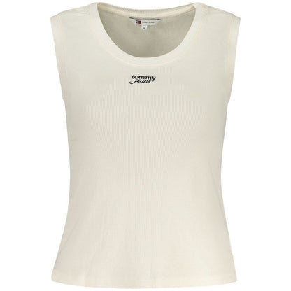 Tommy Hilfiger Beige Cotton Tank Top with wide neckline, logo embroidery, made of 95% regenerative cotton, stylish and eco-friendly fashion.