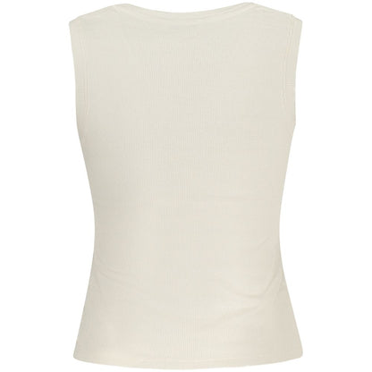 Back view of Tommy Hilfiger Beige Cotton Tank Top with wide neckline and embroidered logo, made of 95% regenerative cotton.