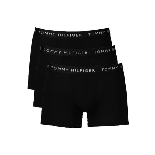 Tommy Hilfiger Black Cotton Men Boxer tri-pack with logo waistband, comfortable and sustainable design.