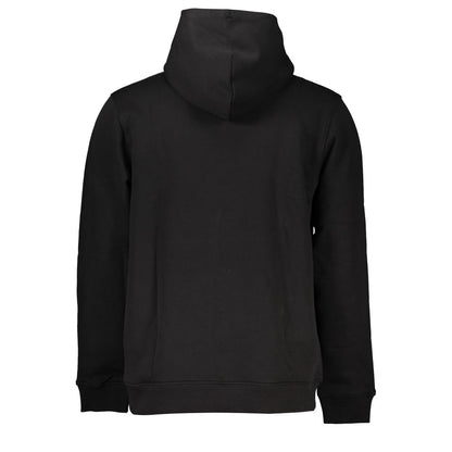Rear view of Tommy Hilfiger Black Cotton Men Sweater with Hood, showcasing sleek design and plush materials for stylish comfort.