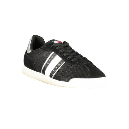 Tommy Hilfiger Black Polyester Women Sneaker with logo and contrasting details, eco-friendly design perfect for a bold, modern look.