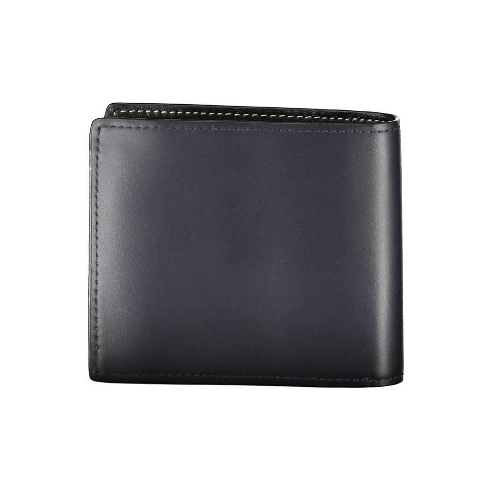 Tommy Hilfiger Blue Leather Wallet with two compartments, coin purse, card holder, contrast details, and logo design.
