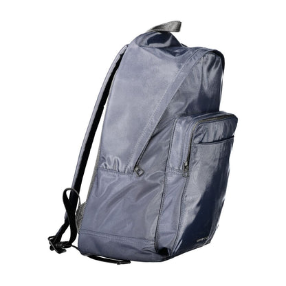 Tommy Hilfiger Blue Polyester Backpack with adjustable shoulder straps, external pockets, internal laptop compartment, and contrasting details.