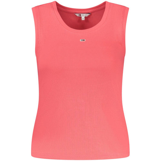 Tommy Hilfiger Pink Cotton Tank Top with wide neckline and embroidered logo, made from 95% regenerative cotton.