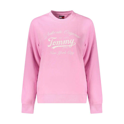 Tommy Hilfiger Pink Cotton Women Sweater with bold logo print, made with sustainable 95% regenerative cotton, long-sleeved and trendy.