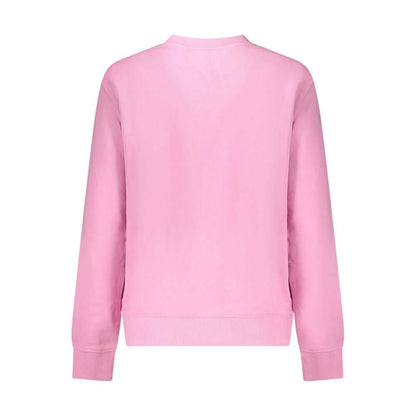 Back view of Tommy Hilfiger Pink Cotton Women Sweater showcasing eco-friendly design and bold style.