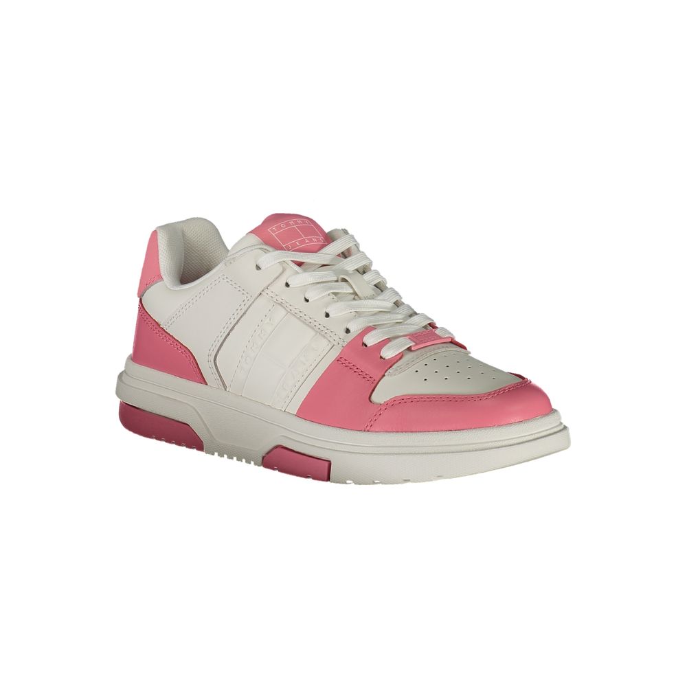 Tommy Hilfiger Pink Leather Women Sneaker with removable footbed for style and comfort.
