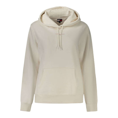 Tommy Hilfiger White Cotton Women Sweater with hood and central pocket, featuring logo and stylish design for chic casual wear.