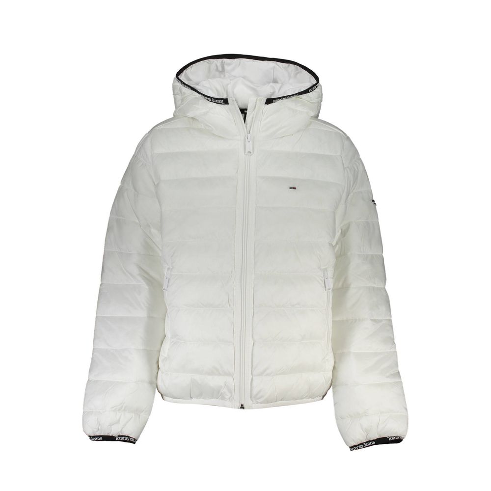 Tommy Hilfiger White Polyester Jackets & Coat with hood, contrast details, and logo
