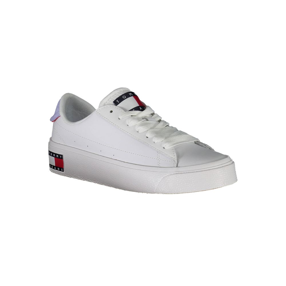 Tommy Hilfiger White Polyester Women Sneaker with logo and recycled material, sporty elegant design ideal for fashion-forward outings.