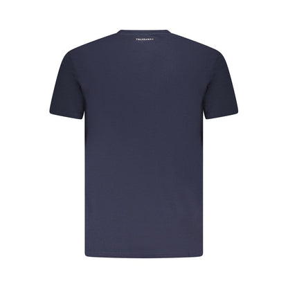 Back view of Trussardi Blue Cotton Men T-Shirt showcasing short sleeves and crew neck design.