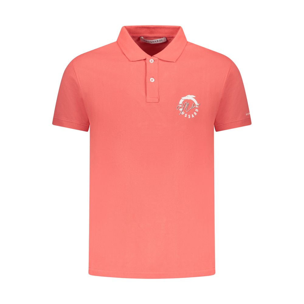 Trussardi Pink Cotton Men Polo Shirt with logo and two-button placket, short sleeves, elegant design for sophisticated style