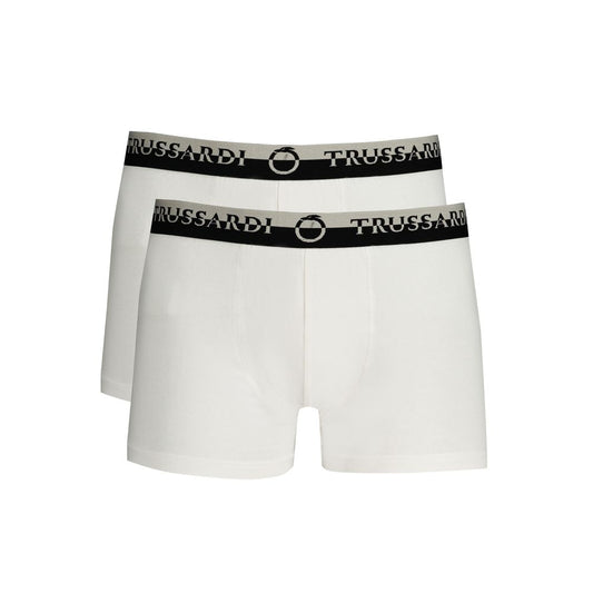 Trussardi White Cotton Underwear - Bi-pack boxer shorts with logo and elastic waistband