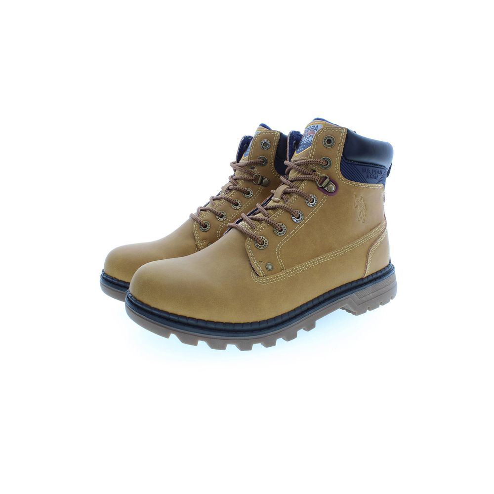U.S. POLO ASSN. Beige Polyester Men Boot featuring lace-up design and stylish contrasting details.