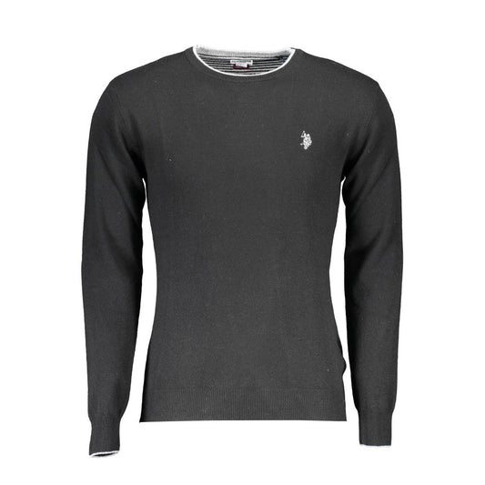 U.S. POLO ASSN. Black Wool Sweater, slim long-sleeved crew neck with contrast details and logo.