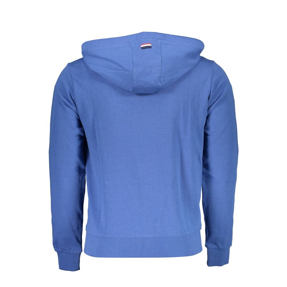 U.S. POLO ASSN. Blue Cotton Men Sweater back view showcasing hooded design and signature style