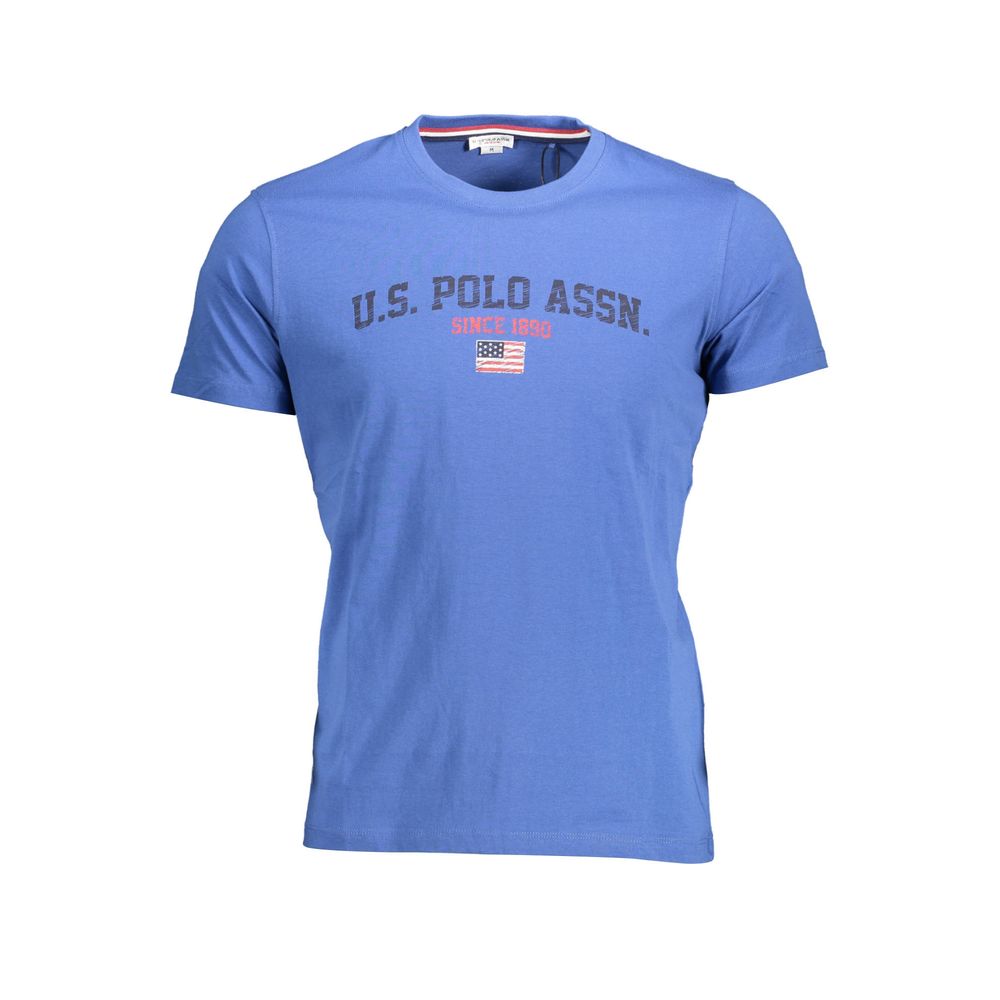 U.S. POLO ASSN. Blue Cotton Men T-Shirt with logo and print, showcasing sporty style in crew neck design.