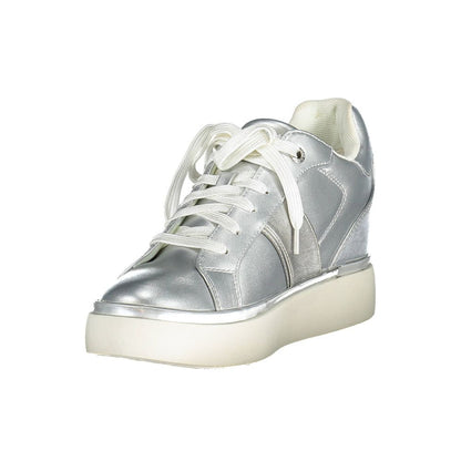Fashionable U.S. POLO ASSN. Gray Polyester Women Sneaker with silver details and white laces, perfect for casual style and comfort.