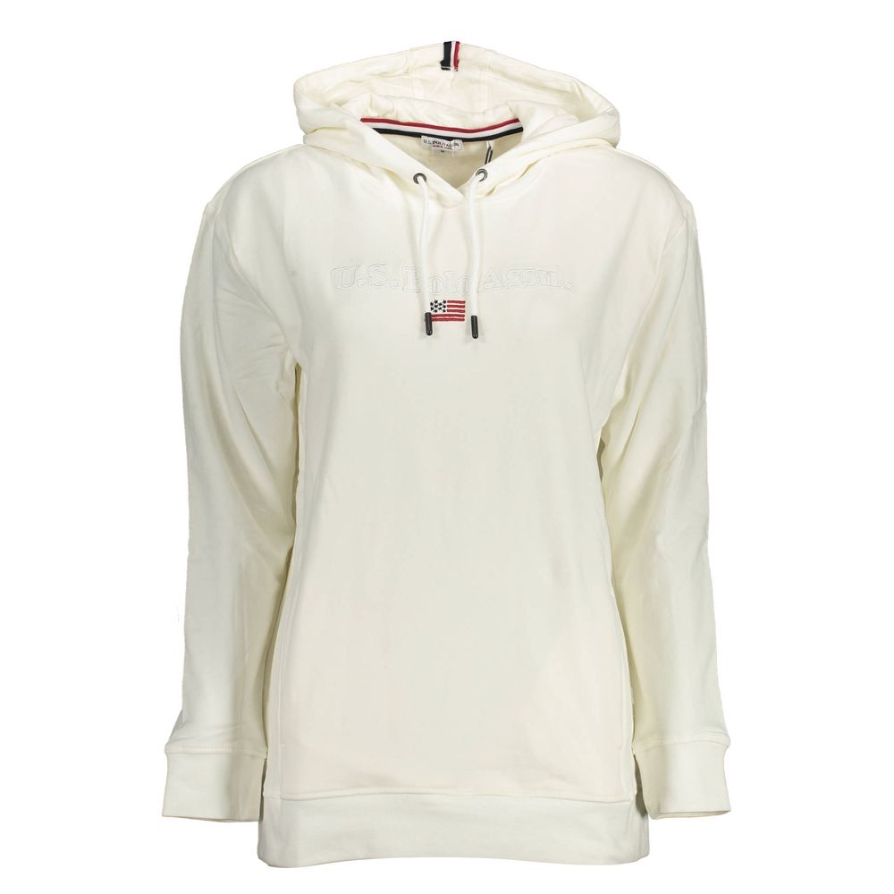 U.S. POLO ASSN. White Cotton Women Sweater with Hood and Pockets
