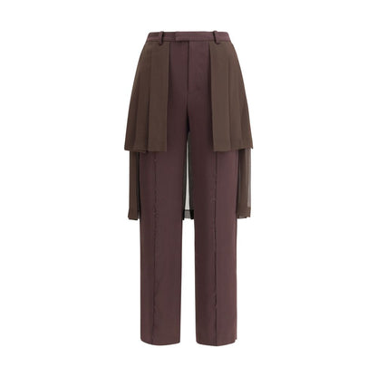 Undercover Brown Acetate Casual Pants with organza skirt detail, offering a structured yet fluid silhouette for a modern look.