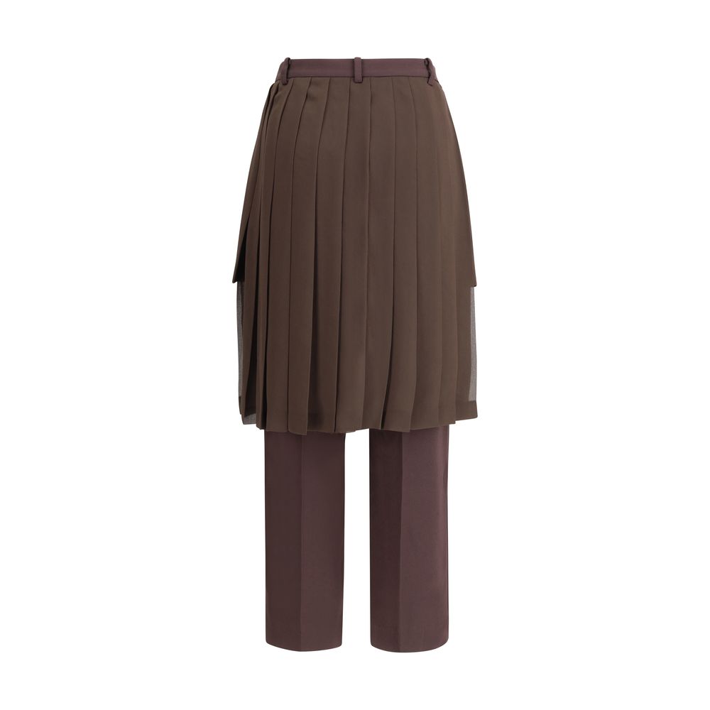 Undercover Brown Acetate Casual Pants with organza pleated skirt, sophisticated design AW25