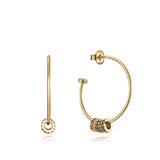 Elegant gold hoop earrings with colorful accents, perfect for adding a touch of sophistication to any outfit.